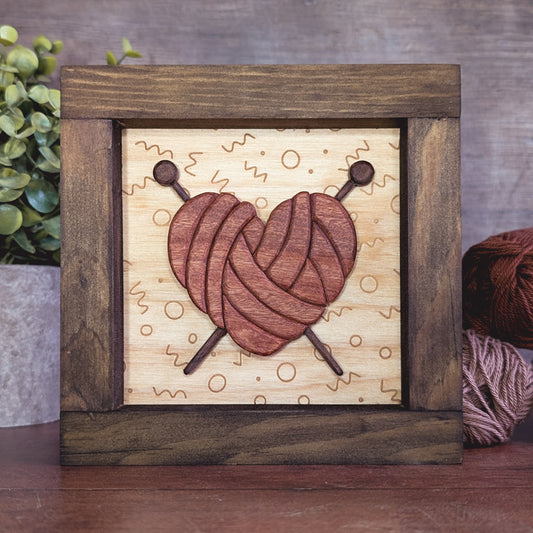 Knitting heart artwork